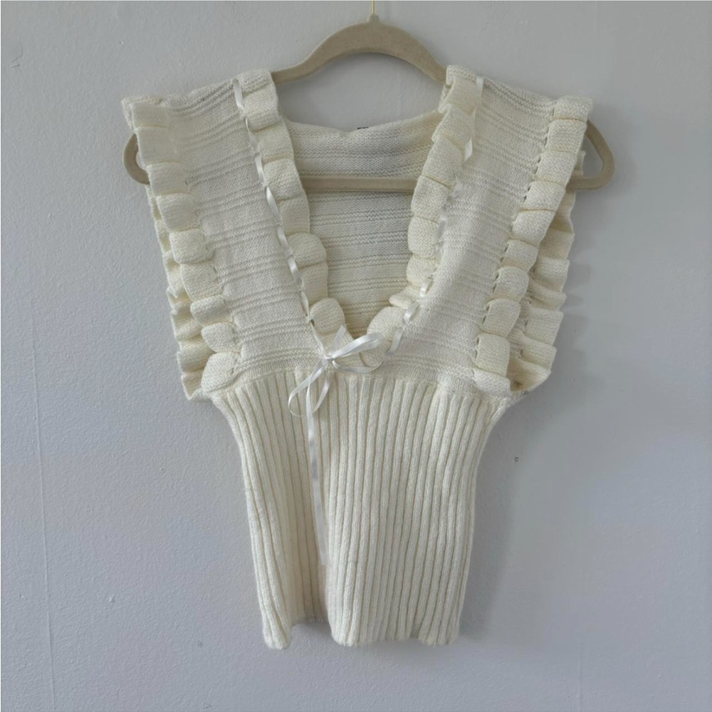 Vintage Beige Coquette Knit Top